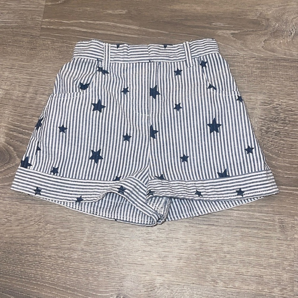 Navy Blue and White Striped Seersucker Star Shorts 12 Months